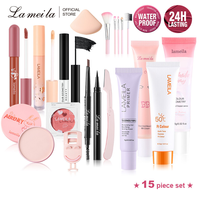 Lameila 15pcs Makeup Set Matte Lip Gloss & Eyeshadow Palette &Mascara Eye Makeup Set Face Makeup Sets Cosmetic Glossy Lipstick All-in-one Set Face Makeup Sets