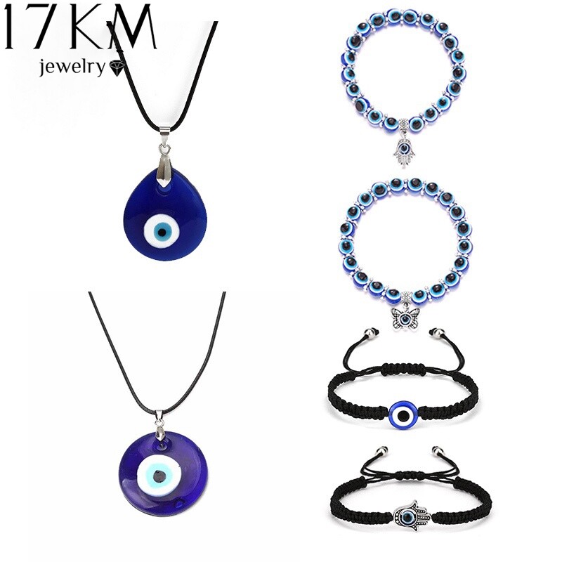 17KM Personalized Evil Eye Pendant Necklace Bracelet Lucky Blue Eyes Clavicle Chain Choker for Women Jewelry Accessories Gift