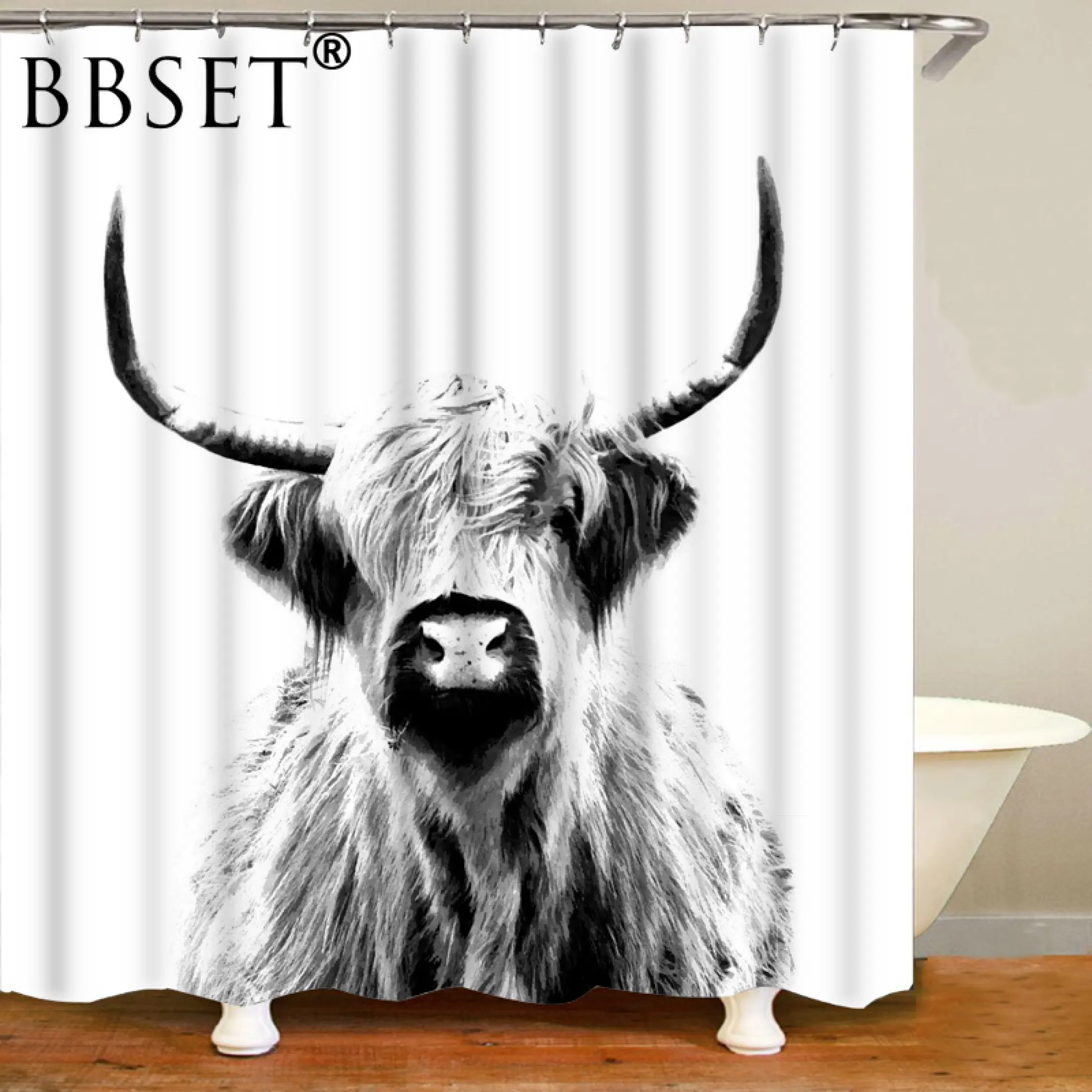 Animals Printed Shower Curtain, Cow Print Shower Curtain