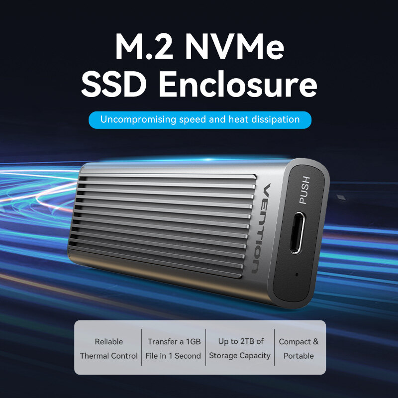 Vention® M.2 NVMe SSD Enclosure USB 3.1 with Heat Sink Facilitates Efficient Storage Expansion Compatible for Heat Dissipation Supports High-Speed Data Access - ยี่ห้อ Vention ราคา 971 บาท*ส่งฟรี