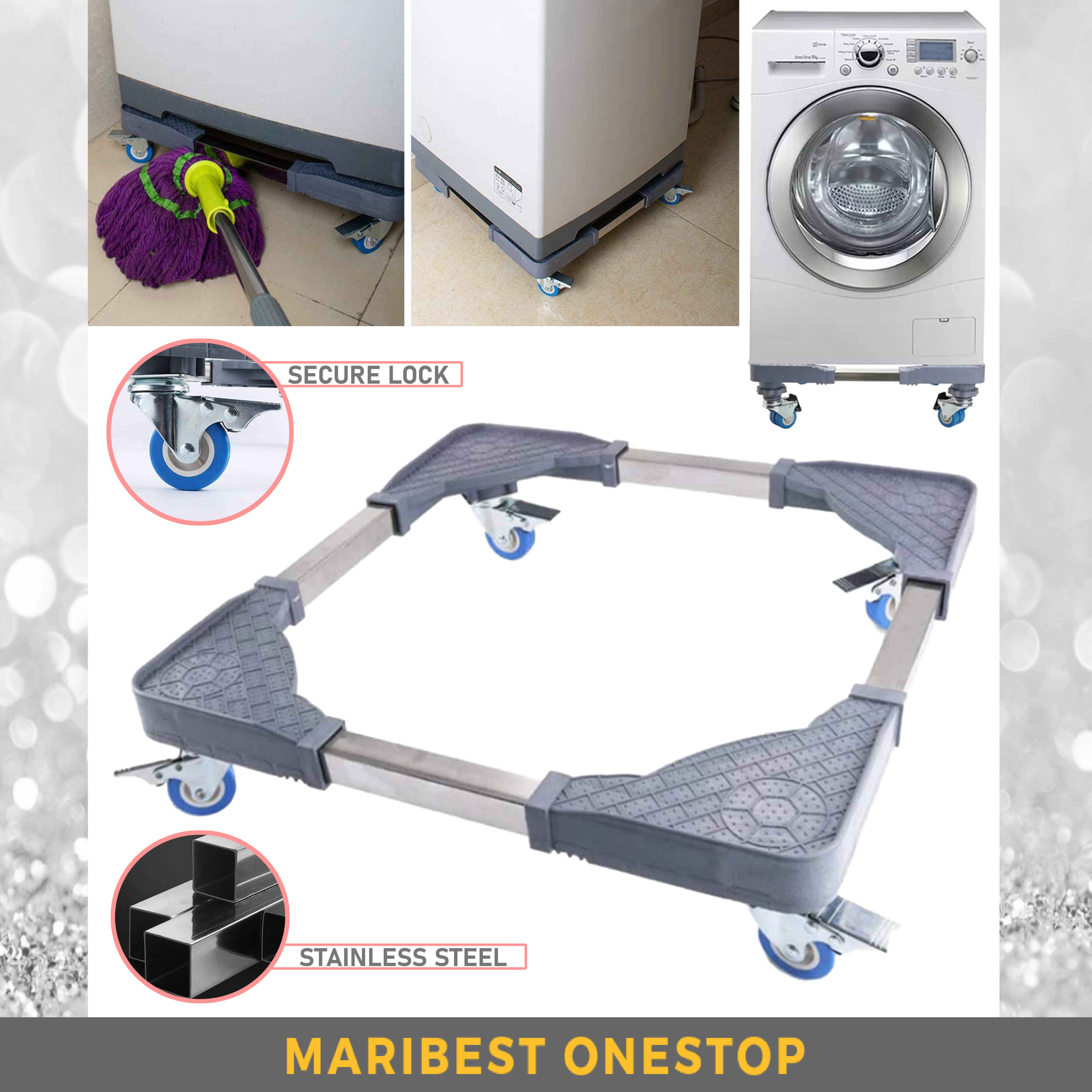 Washing Machine Stand Multi-functional Movable Adjustable Base Mobile Roller with 4 Locking Rubber Wheels and 8 Strong Feet Size Verified Lab Test Supports 800 lb 