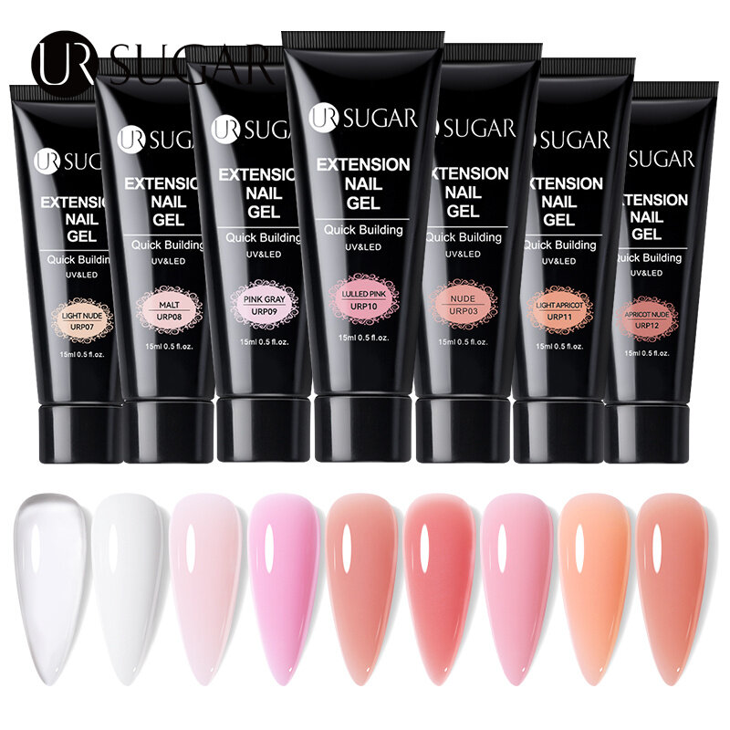 UR Bộ Móng Poly Đường Bộ Gel Poly UV Trong Suốt/Hồng Acrylic Móng Nối Dài Ngón Tay Xây Dựng Nhanh Bộ Dụng Cụ Làm Móng UV Sơn Bóng 15G