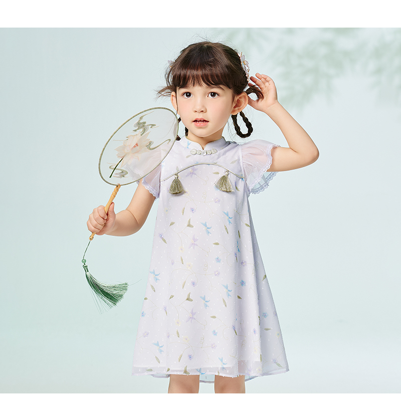 Gaun Anak Balabala Gaun Anak Perempuan Gaun Bayi Musim Panas 2023 Gaun Anak Baru Gaya Amerika Manis Cheongsam Pasang Surut