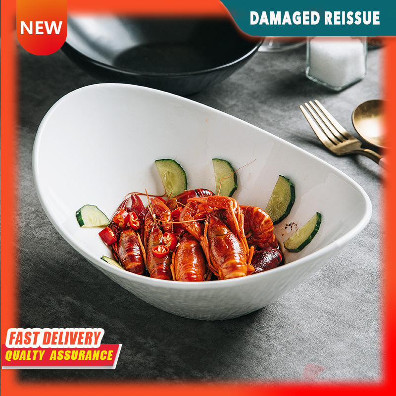 Gambar Boat Bowl Yuanbao Bowl Special shaped Oblique Mouth Bowl Hot Pot Restaurant Salad Bowl Ceramic Restaurant Hotel Cooking Tableware