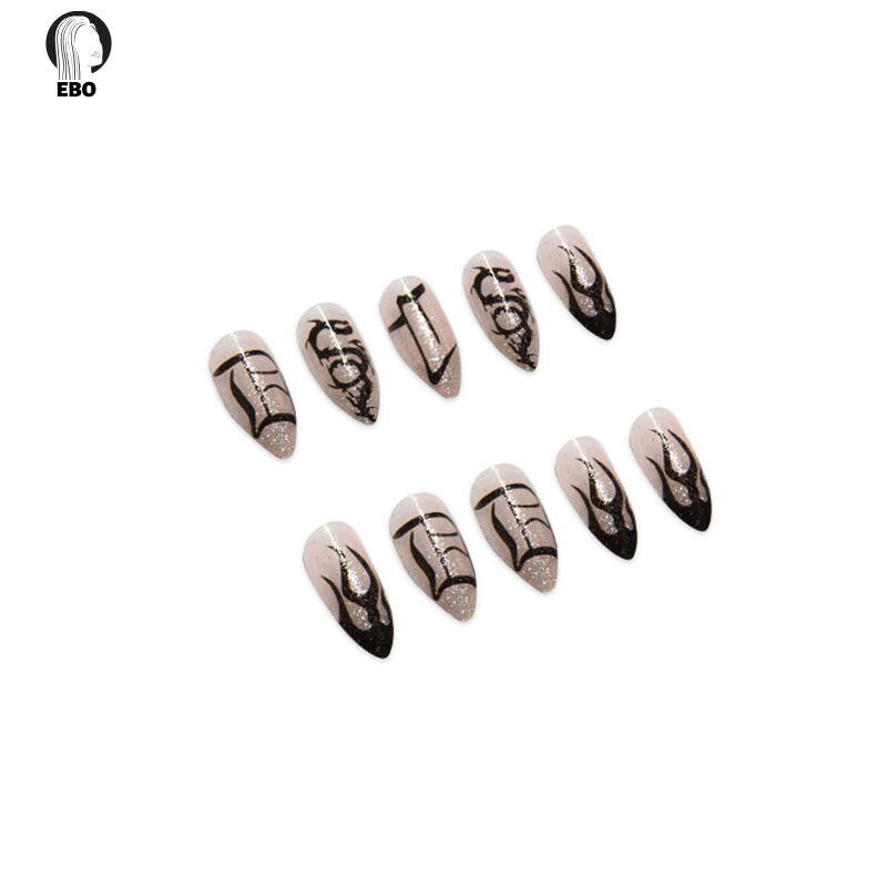 EBO Coffin Press On Nails , 24 Cái Móng Tay Giả Bóng Đầu Nhọn Móng Tay Giả Dài Gothic Tối Màu Ốp Toàn Bộ, Làm Móng Tay