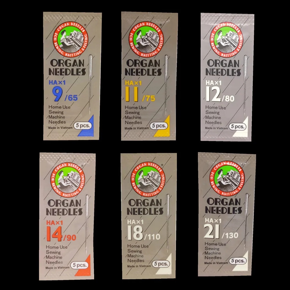 5pcs/Pack of ORGAN Household Sewing Machine Needles HAX1 Sewing Needles for SINGER BROTHER 9/65 11/75 12/80 14/90 Ect