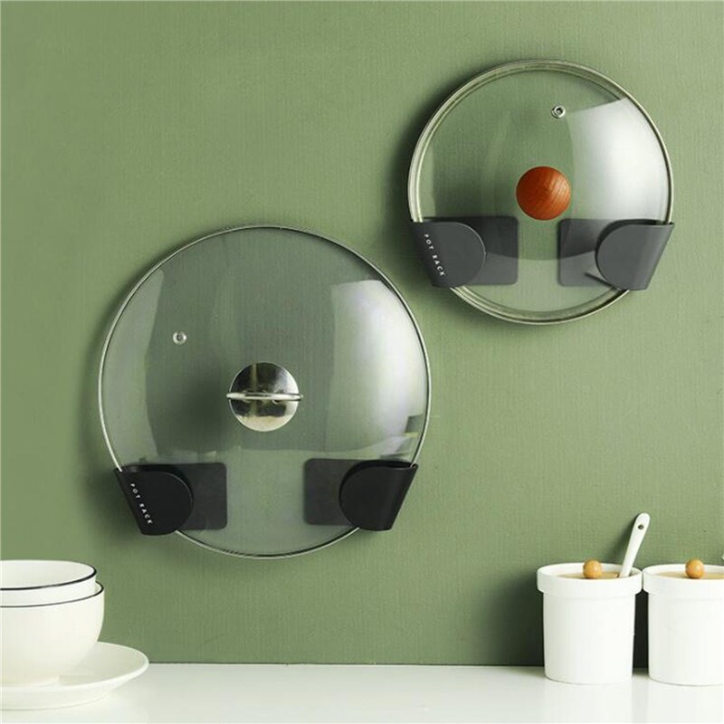 Gambar 2pc Kitchen Pot Cover Shelf Wall Hanging Multi Functional Shelf for Putting Pot Cover Wall Hanging Storage Kichen Organizer