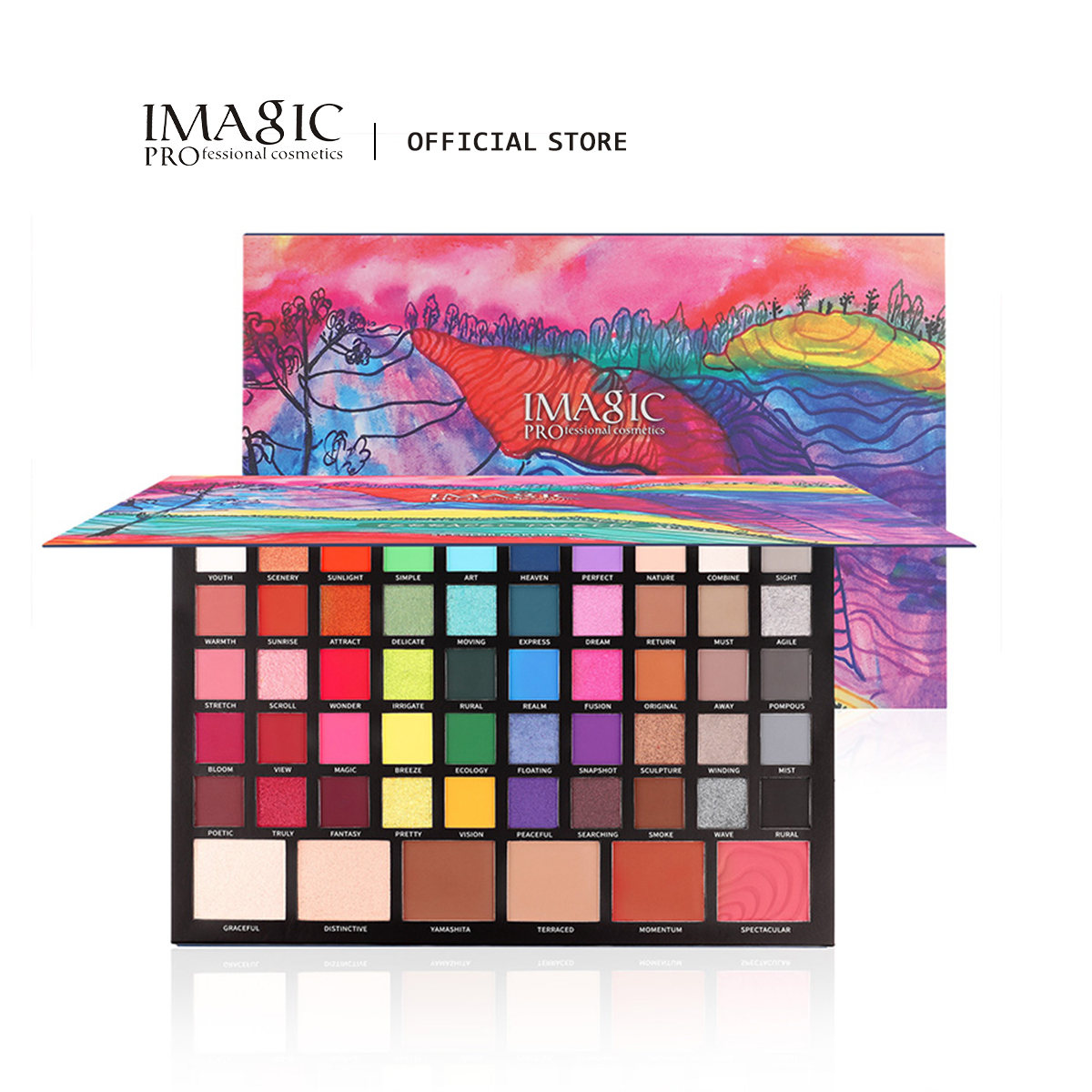 IMagic 56-màu Phấn mắt giàu màu 4 trong 1 Eyeshadow lấp lánh lâu trôi Matte trang điểm mắt BLUSH & Highlight & đường viền mỹ phẩm