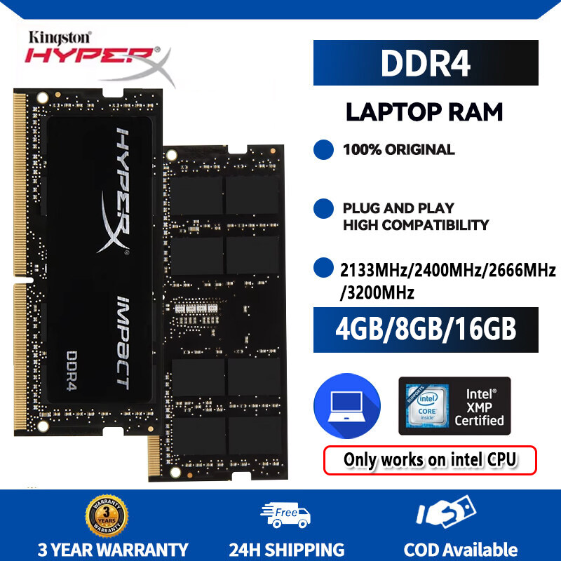 【only work on Intel CPU Kingston HyperX Laptop Ram DDR4 16GB 8GB 4GB 2133MHz 2400MHz 2666MHz 3200MHz SODIMM PC4-17000 PC4-19200 PC4-21300 PC4-25600 Notebook Ram 1.2V 260PINS Dual Channel