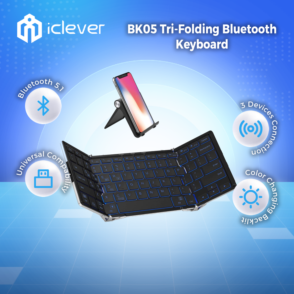 iClever BK05 Bluetooth Keyboard with 3-Color Backlight, Bluetooth