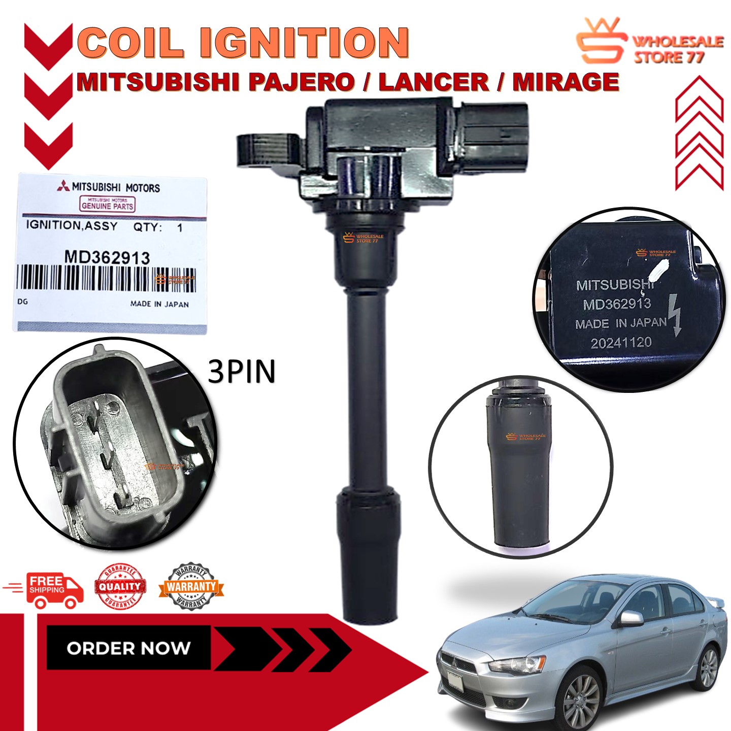 4 x Ignition Coil for Mitsubishi Pajero IO 1998-2002 MD362913 1.8 2.0