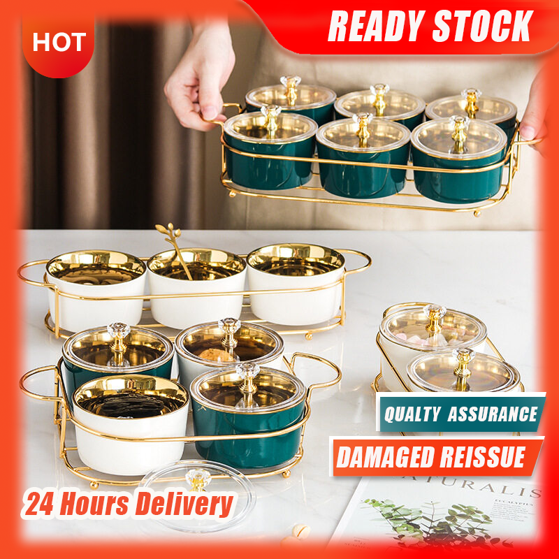 Gambar ??24 Hours Delivery??European style Ceramic Platter Snack Plate Dried Fruit Cake Plate Fruit Plate Grid Plate Iron Art Afternoon Tea