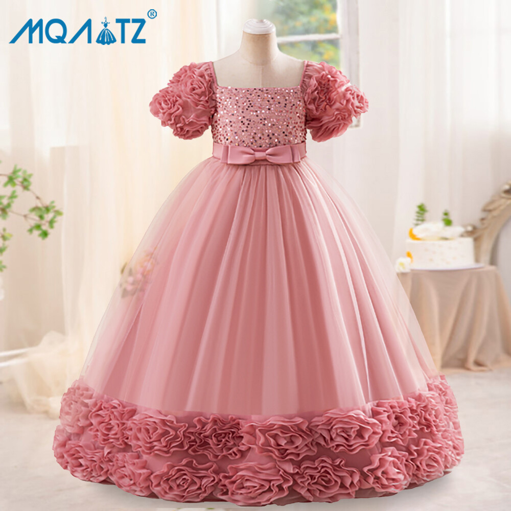 MQATZ Flower Girl Princess Dress Elegant Teen Kids Clothes Children Birthday Party Long Formal Gown Luxury Bridesmaid Evening Dress LP-519 ราคา 779 บาท*ส่งฟรี