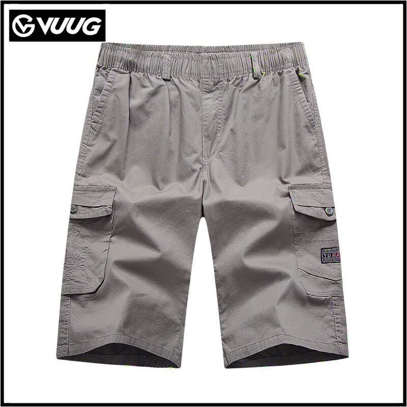 VUUG Quần Cắt Gấu Trung Niên Mùa Hè Quần Thường Ngày Rằn Ri Cho Nam Quần Yếm Quần Cotton Trung Niên Và Cao Tuổi Quần Đùi Rộng Cho Bố