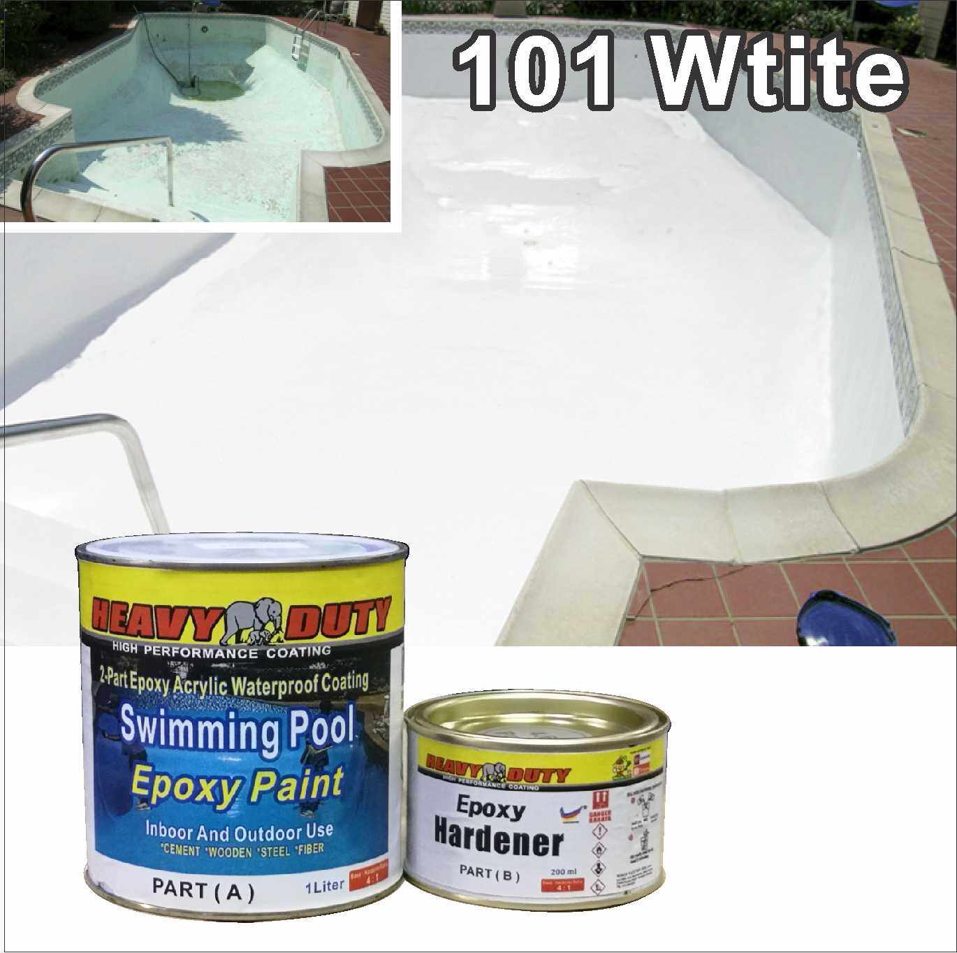 101 WHITE SWIMMING POOL EPOXY PAINT /Heavy Duty • 2-Part Epoxy Acrylic Waterproof Coating • Kolam Renang - Jenama HEAVY DUTY COATINGS Harga 80 Ringgit*Penghantaran Percuma