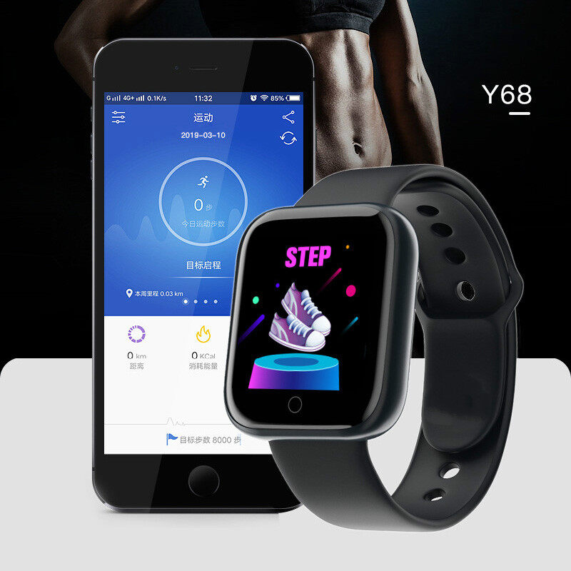 Free Strap 100% Original Y68 Đồng Hồ Thông Minh Bluetooth Không Thấm Nước Tập Thể Dục Huyết Áp Tracker Máy Theo Dõi Nhịp Tim D20 Smartwatch Đối Với Apple IOS Android 8