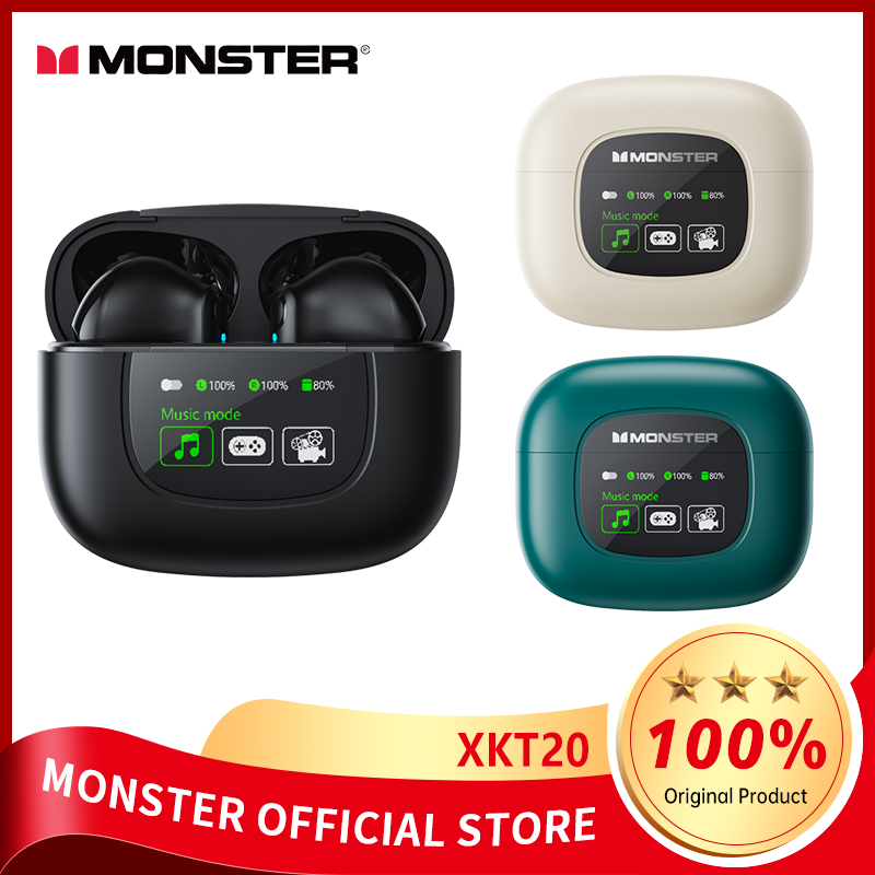 Monster XKT20 Wireless Earphones with LED Screen Bluetooth V5.4 Earbuds HIFI Sound Headphones Long Endurance Headsets with Mic