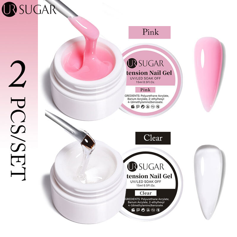 Ur sugar 2 hộp gel poly nối móng gel màu hồng trắng trong suốt cứng gel nối dài cho móng tay nghệ thuật móng tay pháp bộ làm móng tự làm 15ml