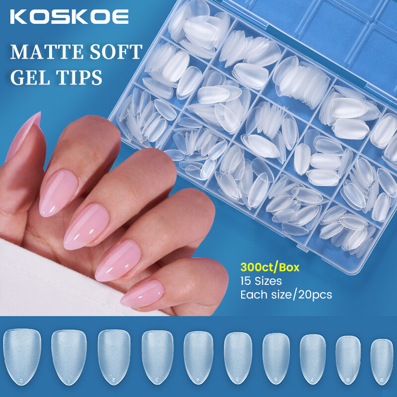 Koskoe 300 cái/hộp mềm mờ Gel lời khuyên Báo Chí trên móng tay giả móng giả bọc hoàn toàn ngắn sơn móng tay dạng gel dụng cụ vẽ móng