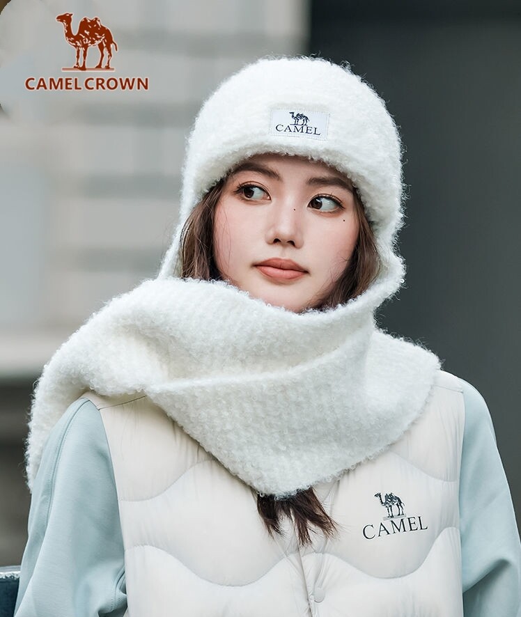  Caemlcrown mũ ấm khăn quàng tất cả-trong-một Mũ Nữ Khăn Quàng Cổ Dệt Kim mùa đông đi xe đạp Windproof bảo vệ tai mũ len dày 