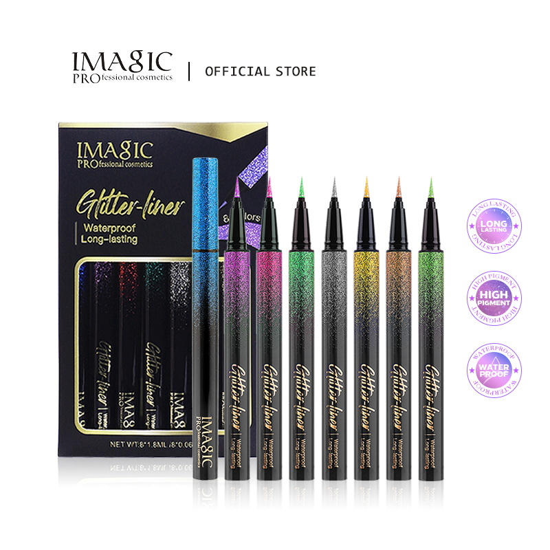 IMagic 8 màu long lanh-Bộ bút kẻ bền lâu trang điểm mắt kẻ mắt không thấm nước mắt có sắc tố cao