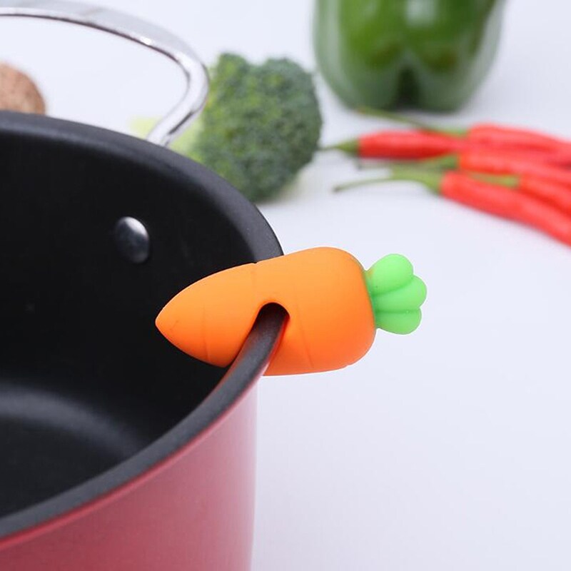 Gambar Prevent Overflow Practical Kitchen Gadgets Cute Carrot Pot Covers Anti overflow Lifting Soup Spoon Shelf Holder Spoon Rests