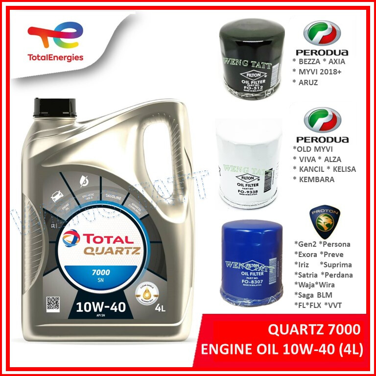 TOTAL 10w40 4L Semi Synthetic SN Engine Oil Car Lubricant 10w-40 Minyak Hitam Enjin Kereta Proton Toyota Honda Perodua