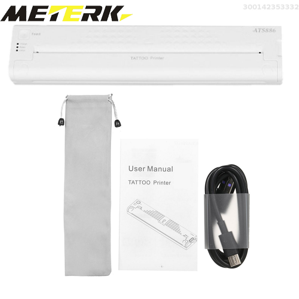 Meterk Cordless Tattoo Transfer Stencil Printer Portable Rechargeable Tattoo Printer Tattoo Transfer Thermal Copier Machine for Temporary and Permanent Compatible with Android iOS Phone PC