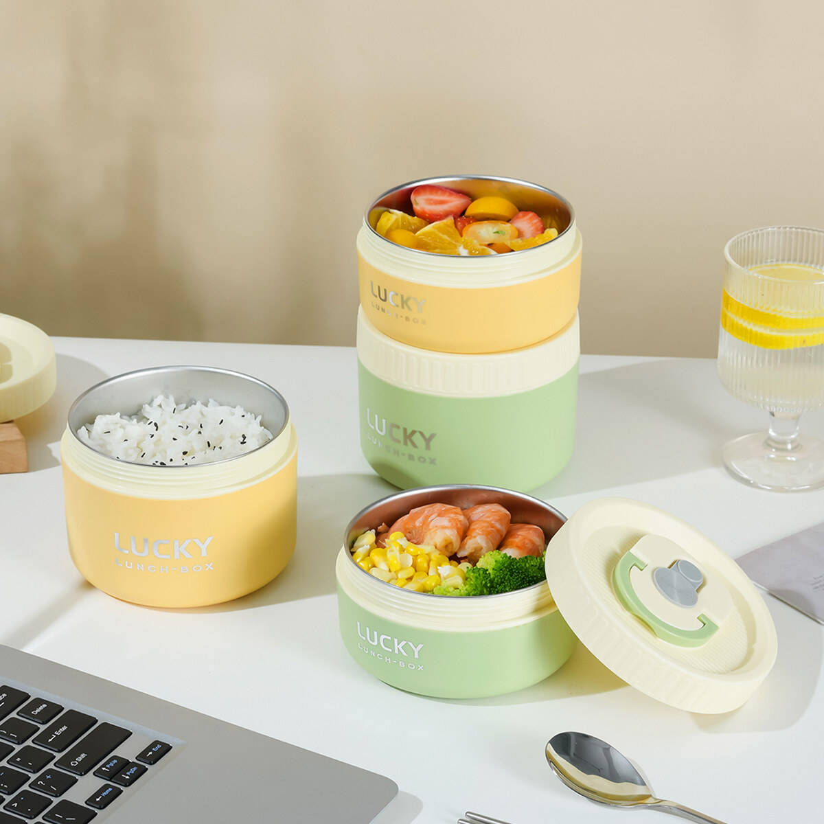 WORTHBUY Hộp Ăn Trưa cách nhiệt với túi & dao kéo hộp đựng cơm trưa di động Stackable Leak-proof salad trái cây hộp đựng thức ăn dùng cho lò vi sóng heatable