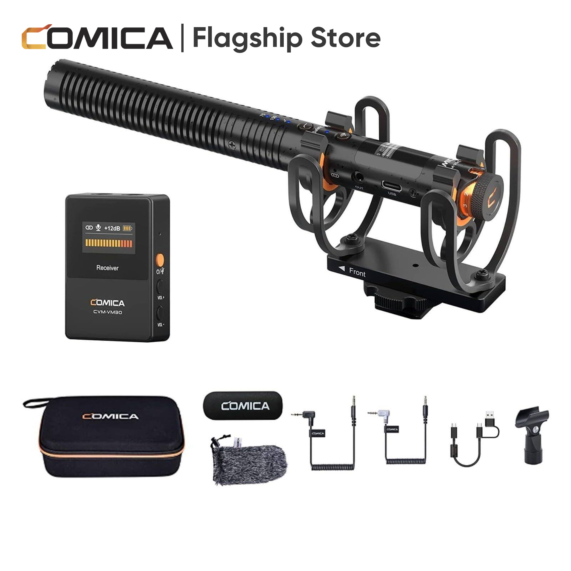 Comica vm30 mic-rô không dây ngưng tụ siêu hình tim 2.4G cho máy ảnh, điện thoại thông minh, máy tính, Chuyên Nghiệp 3.5mm & micrô USB cho quay video, phát trực tiếp, báo cáo, podcasting, micro cầm tay với màn hình LCD, Khung chống sốc, kính chắn gió