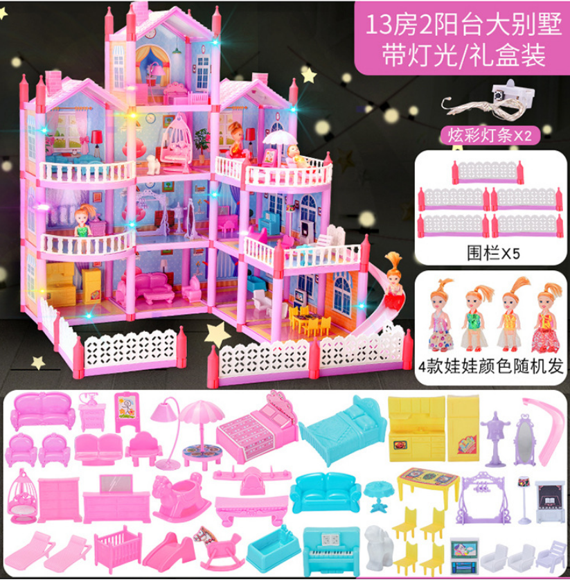 búp bê freebie + đèn cổ tích, nhà búp bê biệt thự lớn, nhà búp bê barbie công chúa, 4 tầng, mơ ước, quà tặng giáng sinh, bộ đồ chơi đồ hàng tự làm 4