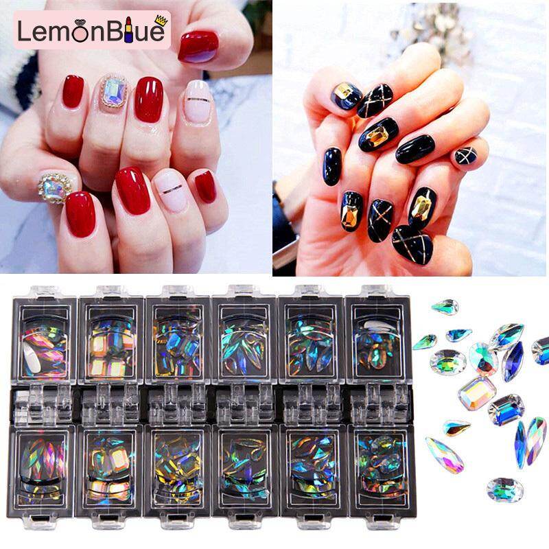 Gambar LemonBlue 12 Grids 3D AB Crystal Nail Rhinestone Glitter Charm Nail Art Crafts Decor