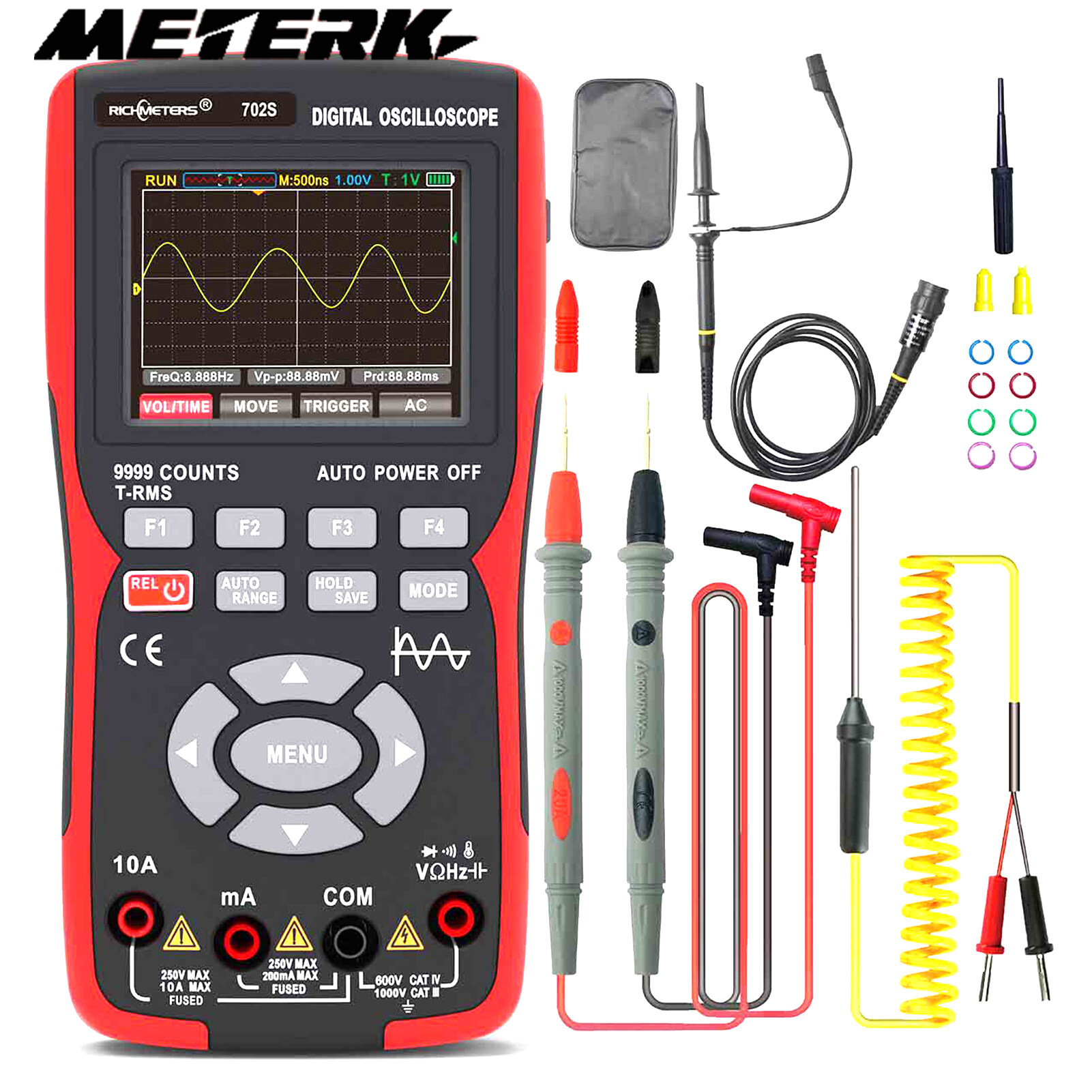 Meterk Oscilloscope Đồng hồ vạn năng cầm tay LCD đa năng kế kỹ thuật số & oscillometer 2-in-1 Đồng hồ vạn năng máy đo phạm vi 9999 đếm 10MHz 48msa/S đơn kênh đo AC/DC điện áp & hiện tại Kháng Điện dung tần số nhiệt độ Diode liên tục