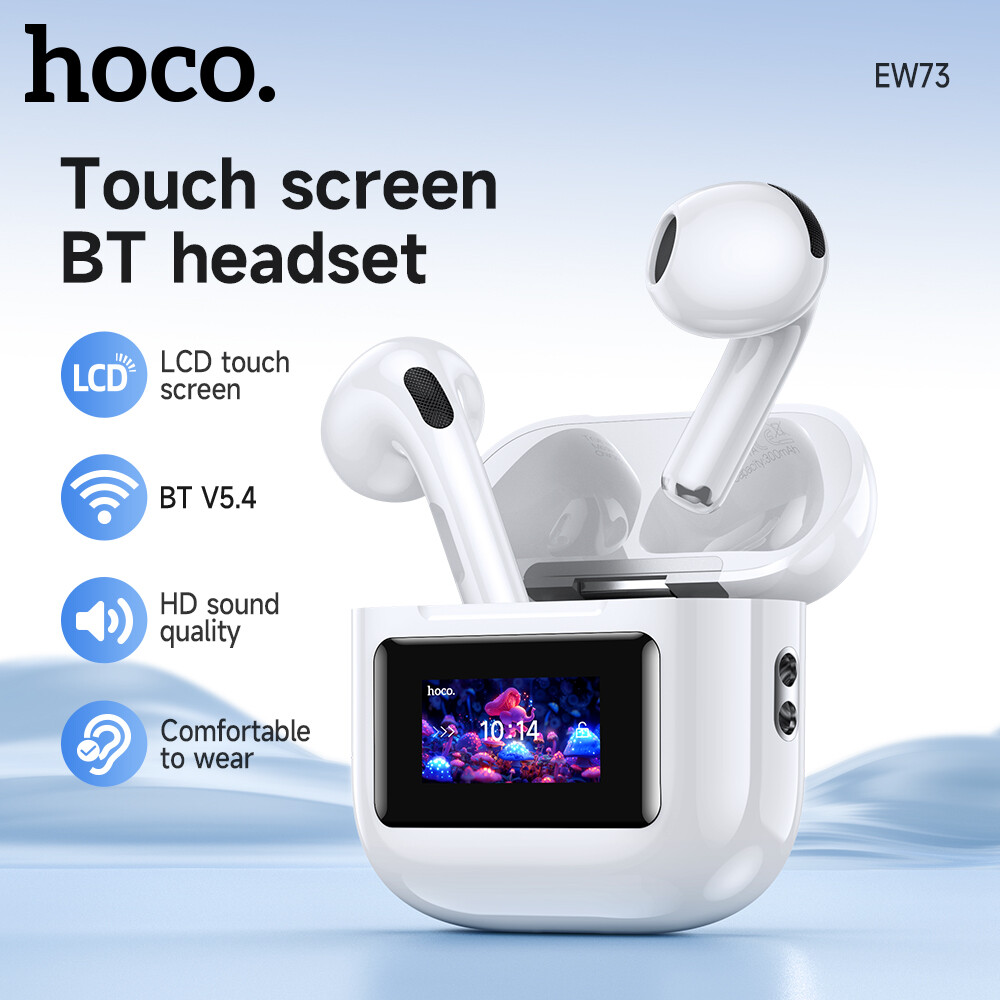  【100% gốc Tai nghe không dây thực sự HOCO EW73 TWS Tai nghe Bluetooth BT5.4 LED màn hình cảm ứng thông minh Tai nghe Bluetooth có Mic hỗ trợ điều chỉnh trượt 16 ngôn ngữ Âm nhạc Tai nghe thể thao cho tất cả điện thoại thông minh phổ 
