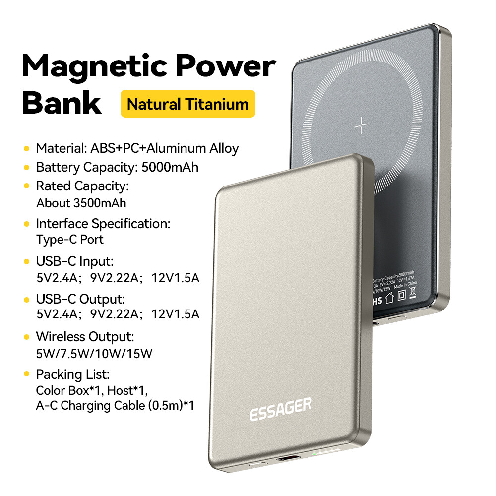 Essager pd20w 5000mAh sạc dự phòng USB-C Type-C sạc không dây sạc dự phòng cho iPhone Samsung Huawei