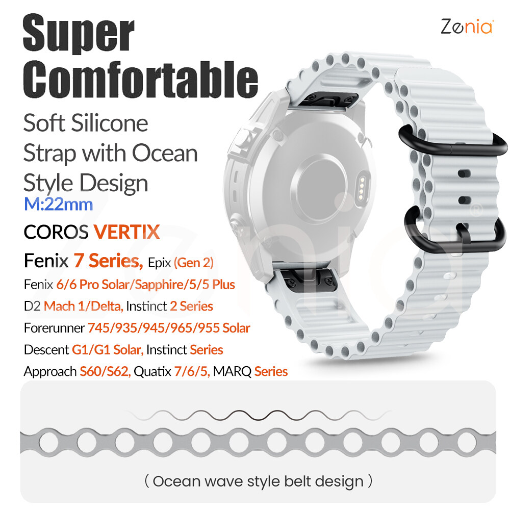 Zenia 22Mm Khớp Nối Nhanh đại dương silicon dây đeo đồng hồ Cho Garmin
