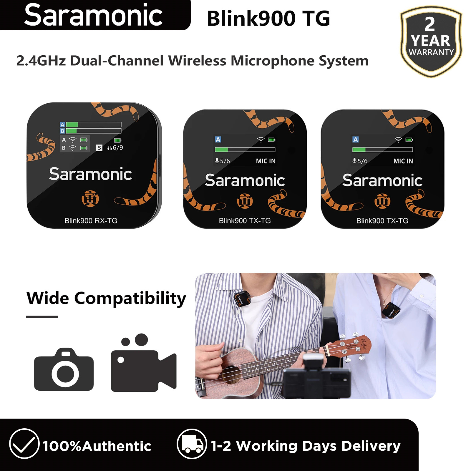 Saramonic Blink900 B1/B2TG 2.4GHz Wireless Lavalier Microphone with LCD Screen up to 6h and 200m Operating Range for DSLR Cameras Camcorders Smartphone Tablet Vlog Live Stream ราคา 7,000 บาท*ส่งฟรี