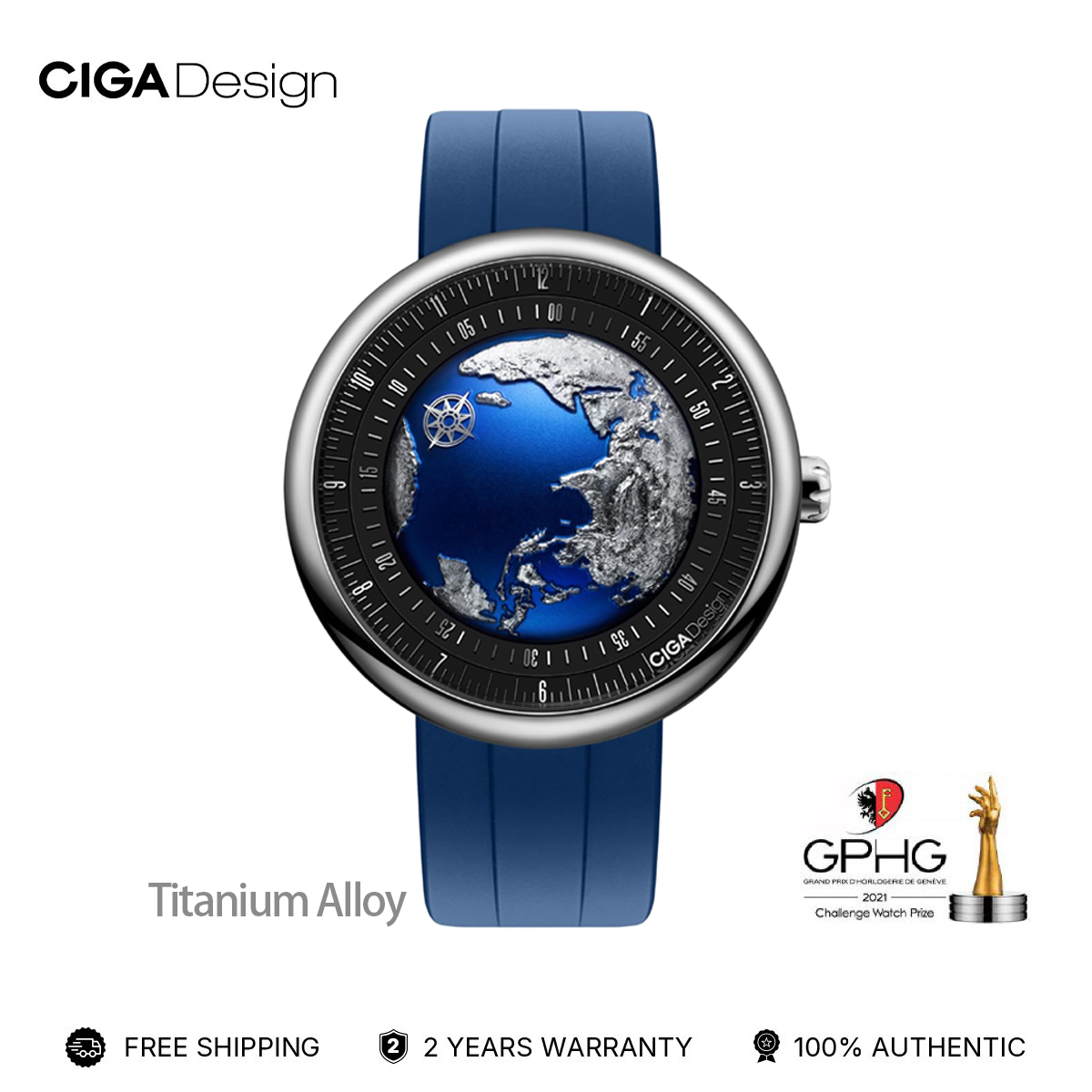 CIGA Design Mechanical Automatic Watch Blue Planet II Luminous Edition U Series Titanium Case Sapphire Crystal for Men and Women with Fluororubber Strap ราคา 41,066 บาท*ส่งฟรี