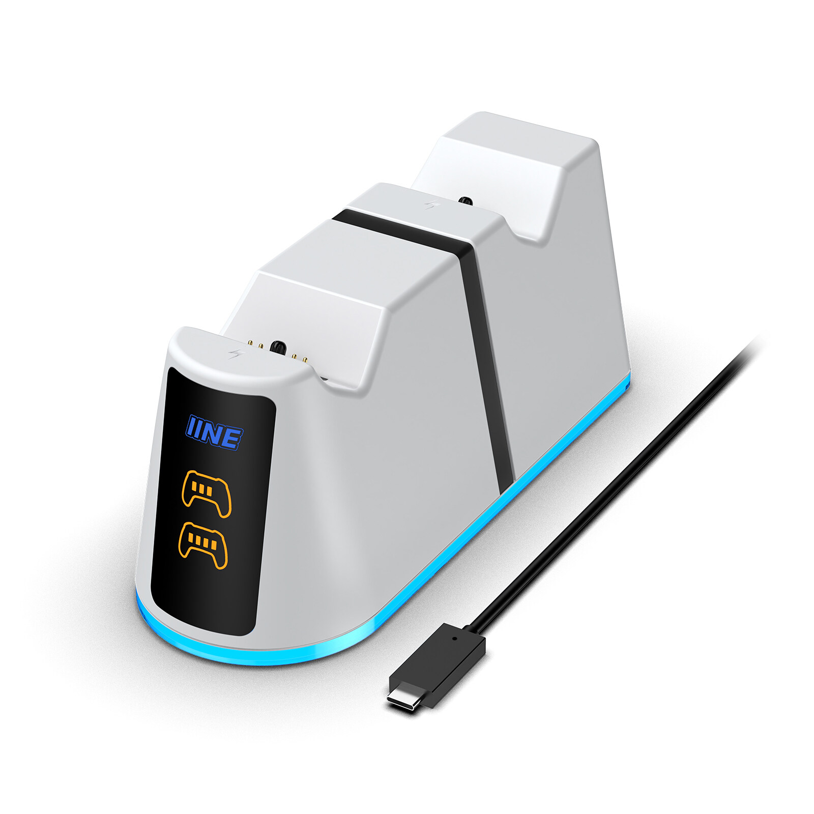 IINE PS5 Controller Dual Charging dock with Displayable Battery Level / Clear LED Indicator & Efficient Charging & RGB Lighting & Supports PS5 DualSense/Edge ราคา 622 บาท*ส่งฟรี