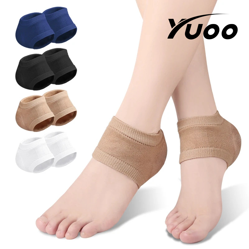 Yuoo 1Pair Gel Silicone Heel Protector Sleeve Heel Pads Heel Cups Plantar Fasciitis Support Feet Care Skin Repair Cushion Half-yard Socks