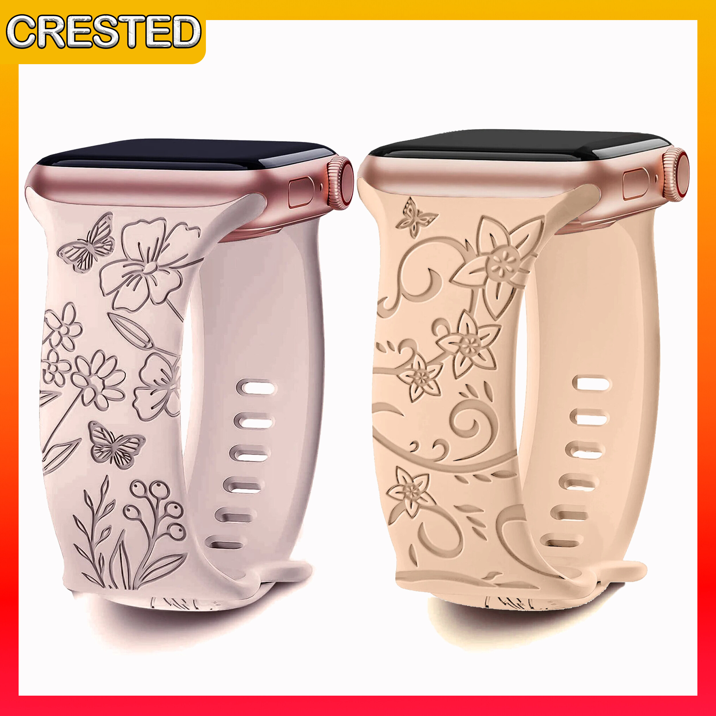 Floral Engraved Strap for Apple Watch Ultra 2 Ultra 49mm 45mm 41mm 40mm