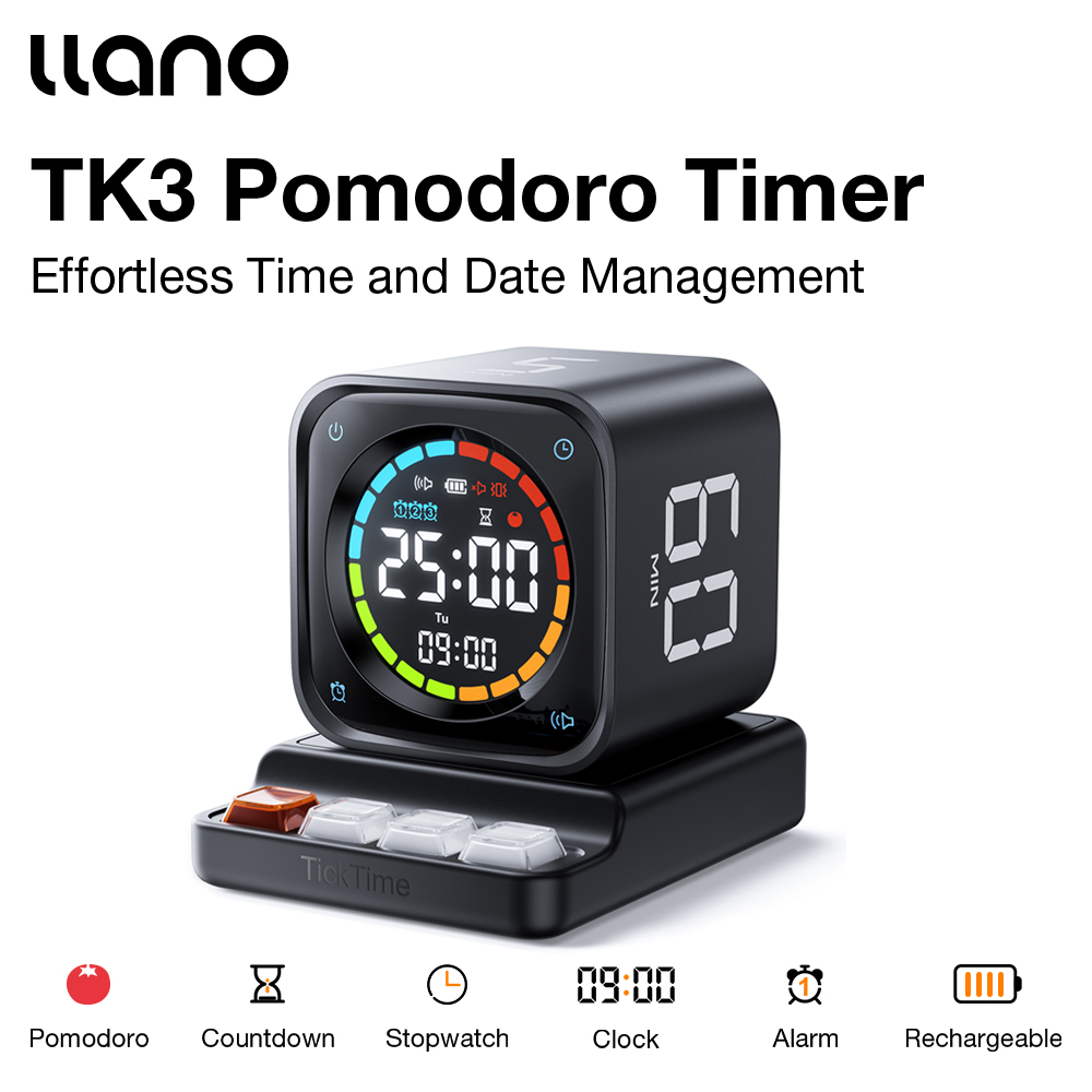 llano Ticktime Cube Pomodoro Timer Productivity Timer Mute Vibration &amp; Adjustable Sound Alert Pause &amp; Resume for Work ADHD Office Study Task Meeting Black ราคา 1,288 บาท*ส่งฟรี