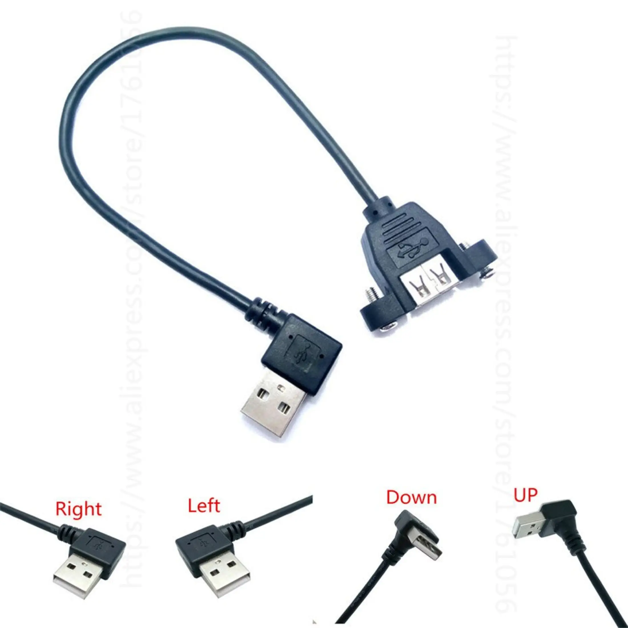 with Screw Cables 25CM 90 Degree Right Angle USB 2.0 A Male Connector to Female Extension Cable with Panel Mount Hole Cable Length: 25CM, Color: UP - 