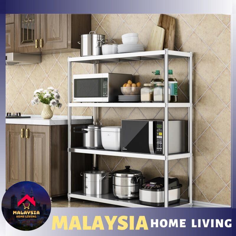 Gambar Multifunctional Stainless Steel Storage Shelf Kitchen Pot Oven Microwave Kettle Rack Household Organizer