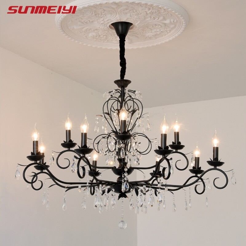 SUNEMIYI Luxury Crystal LED Chandelier Retro Multi Head Candle Lamp for Bedroom Parlor Restaurant Iron Creative Lighting ราคา 5,570 บาท*ส่งฟรี