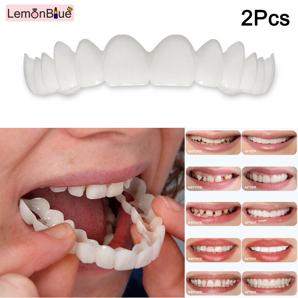 Gambar LemonBlue 1 2 Pcs Smile Denture Fit Flex Cosmetic Teeth Comfortable Veneer Cover Instant Smile Fit Flex Cosmetic Denture Teeth Veneer Cover Men Women 1 2 Pcs Comfortable