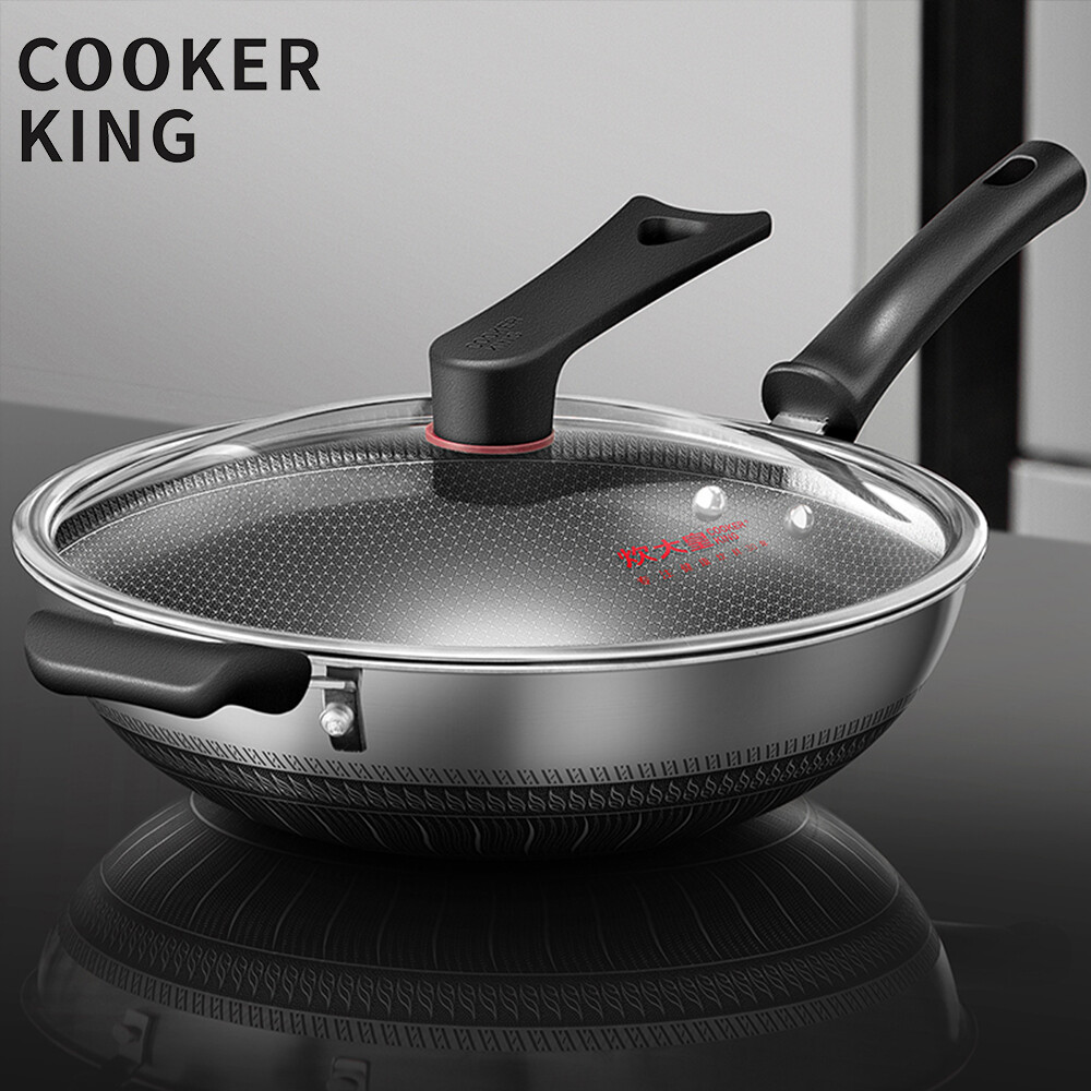 Gambar READY STOCK_ Cooker King Design COOKER KING?7 layers Nonstick? 316 Stainless Steel Wok Frying Pan,Frying wok,Saute Pan, inner and out side all nonstick ,easy cooking and clean ,with stand lid, Suitable For All Stoves Gas,Induction,Electric Stove
