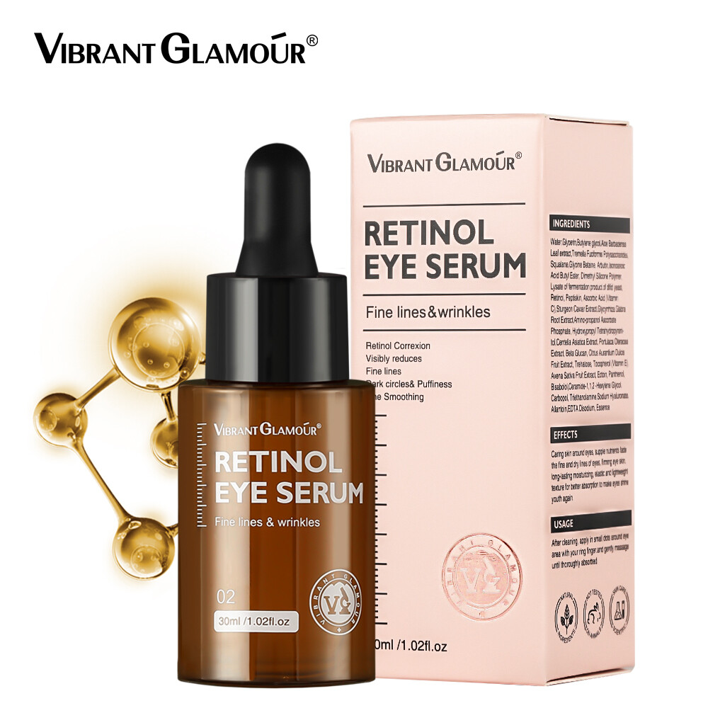 Gambar VIBRANT GLAMOUR Double Retinol Eye Serum Firming Collagen Anti Aging Eye Cream Treatment Anti Wrinkle Moisturizing Whitening Under Eye Treatment For Puffy Bags, Dark Spots, Fine Lines, Wrinkles Eye Repair Serum Eye Care 30 ml