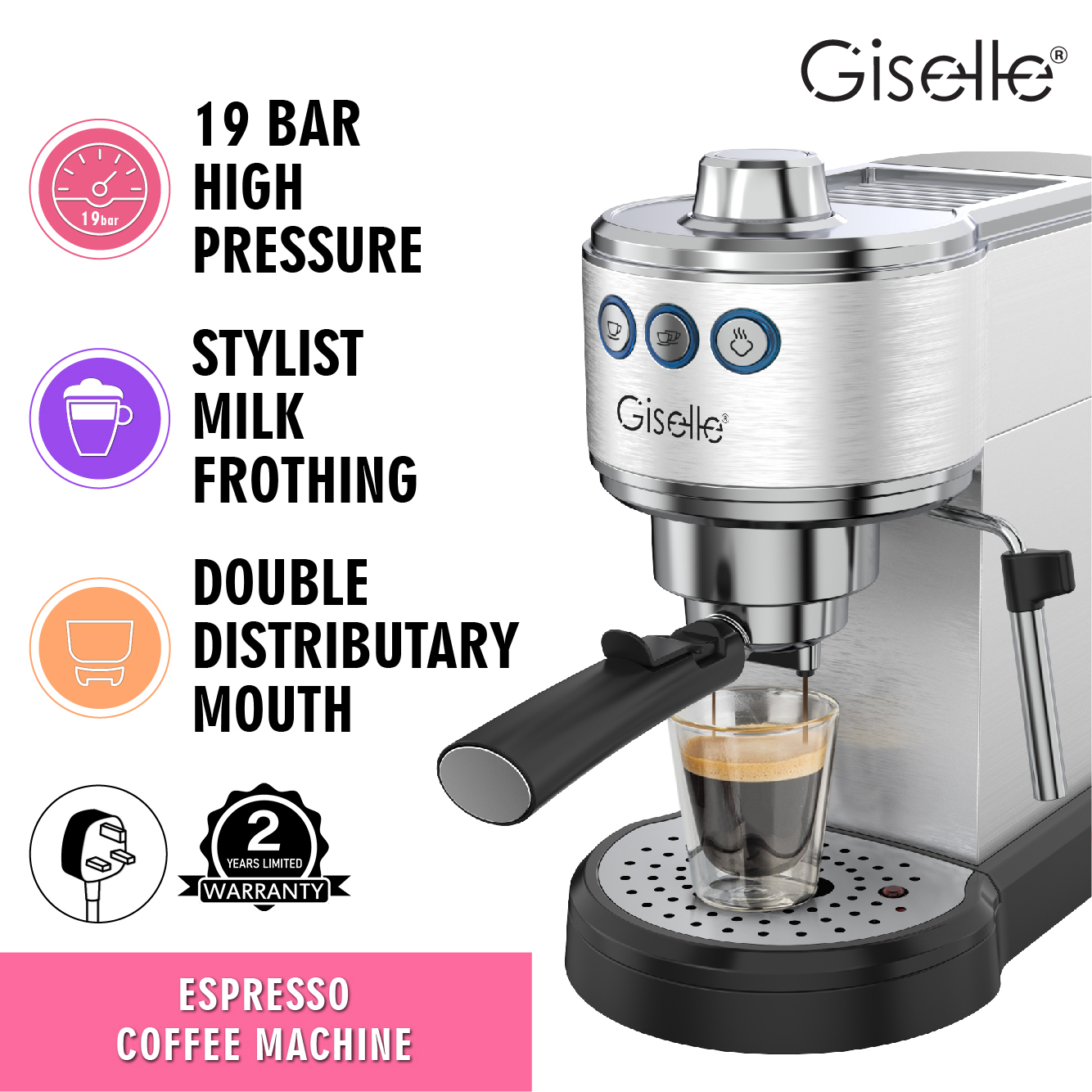 19bar Giselle Espresso Coffee Milk Bubble Maker Machine With Milk Frothing 1350w Kea0333 Lazada