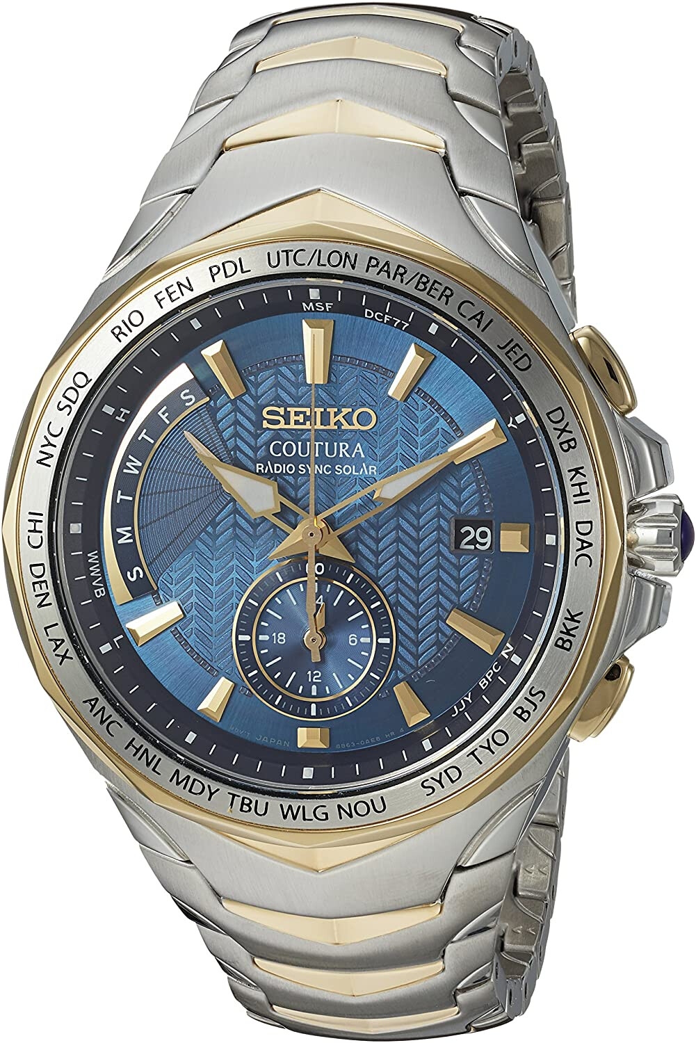 Seiko Watch Corporation Coutura Men's Radio Sync Solar Dual Time Watch  Blue, Gold | Lazada